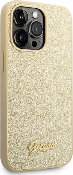 Mbështjellës Guess GUHCP14LHGGSHD për iPhone 14 Pro 6.1", hardcase, Glitter Script, ari