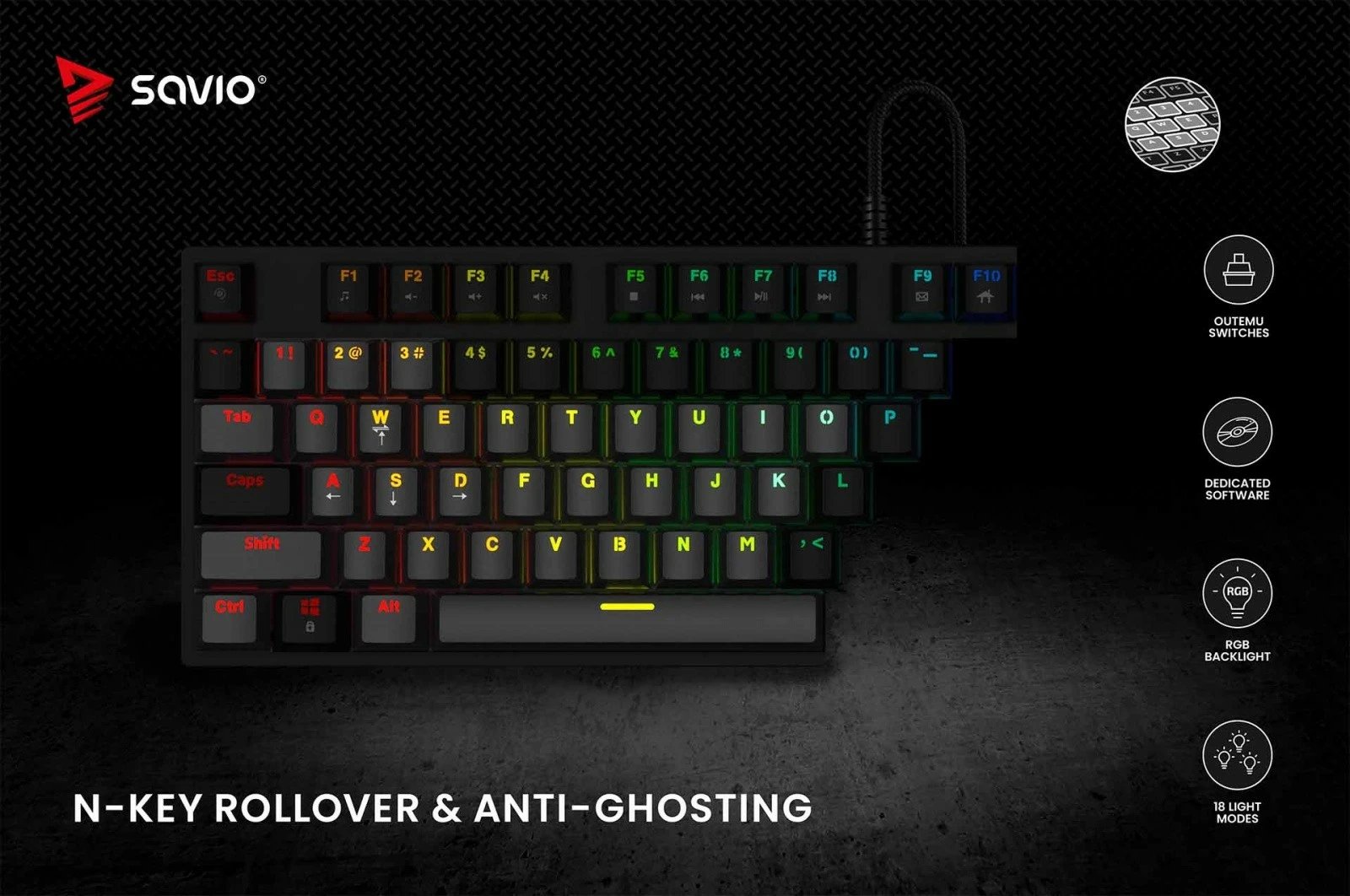 Kasë mekanike Savio Tempest X2 Outemu Brown, RGB, e zezë Kasë mekanike Savio Tempest X2 Outemu Brown, RGB, e zezë