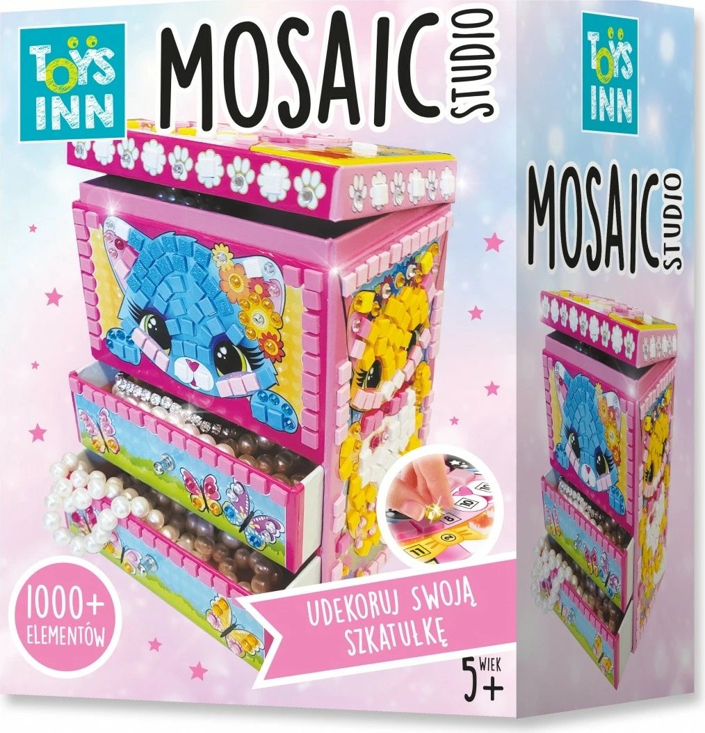 Set kreativ kuti bizhuterish Stnux Cat Mosaic me 2 sirtarë, pasqyrë, 1000 elemente dekoruese, shumëngjyrëshe