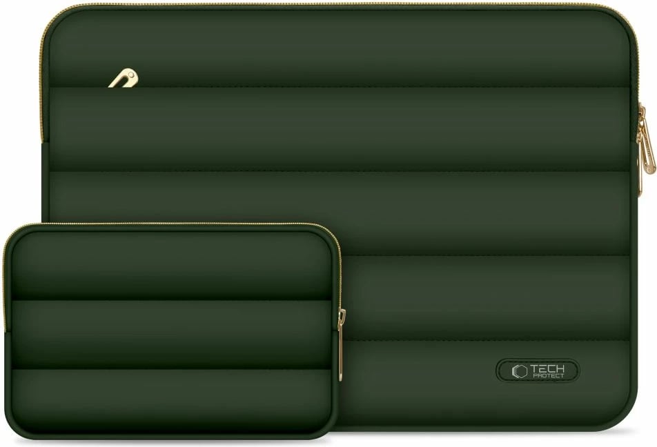 Mbështjellës laptopi Tech-Protect Puffy 15-16 inç me çantë aksesorësh, olive