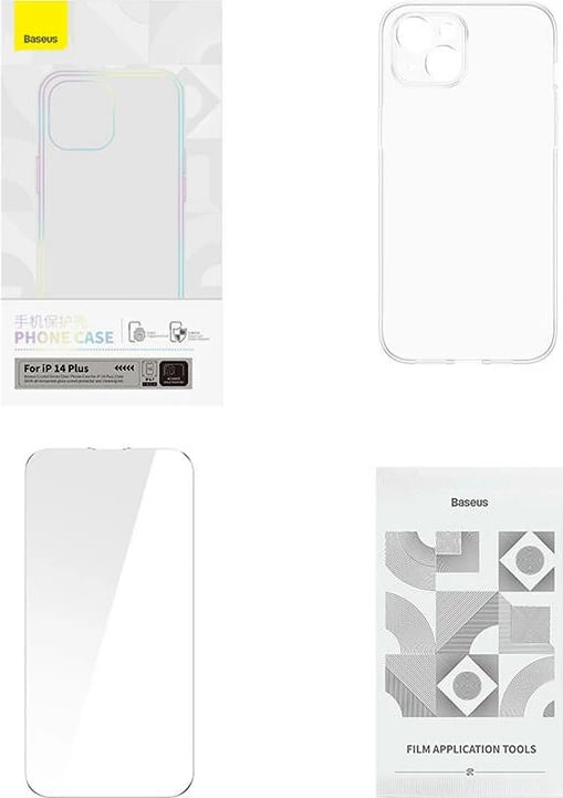 Mbështjellës Baseus Crystal Series me magnet për iPhone 14 Plus + xham i temperuar, transparent