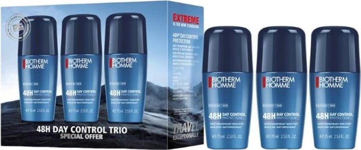 Set Trio Deodorant Biotherm, Homme Day Control Roll-On, 3 x 75 ml 