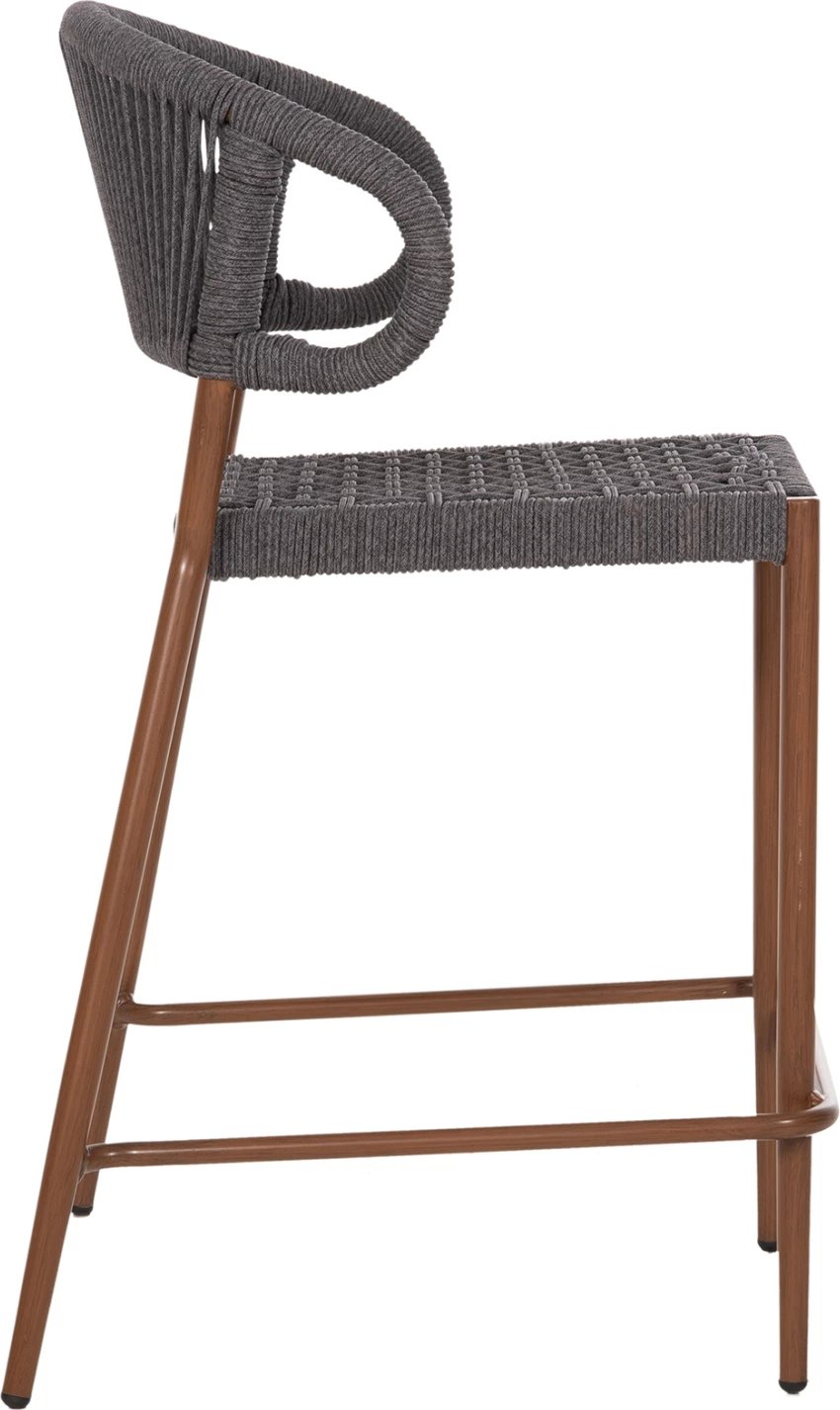 Karrige për bar, lartësi mesatare, EULO FH6087.01, alumin, ngjyrë arre, ratan sintetik gri, 60x60x99H cm