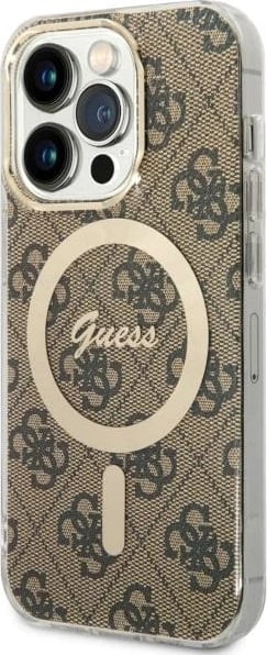 Mbështjellës Guess GUHMP14LH4STW për iPhone 14 Pro 6.1", 4G MagSafe, kafe