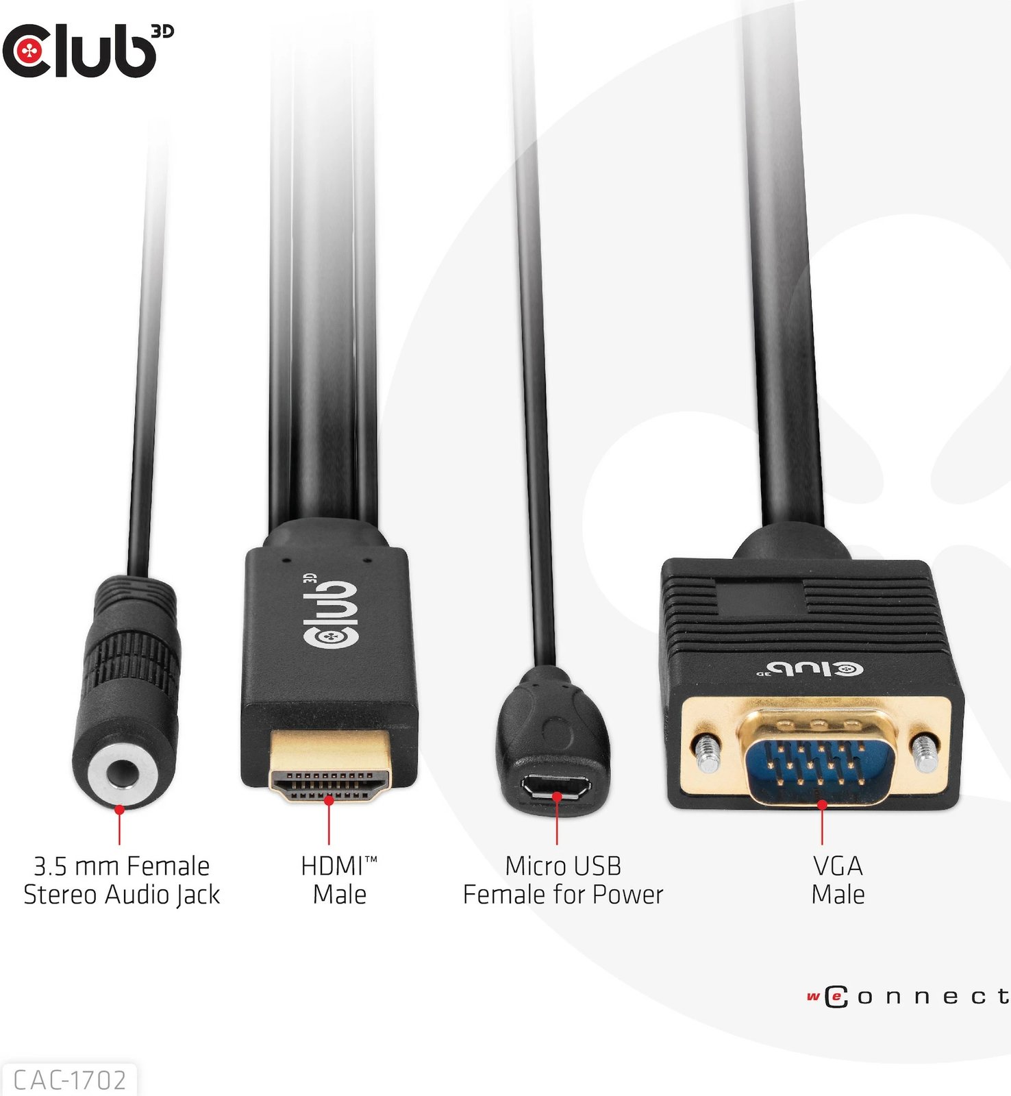 Kabllo HDMI në VGA Club3D CAC-1702, 2m, me audio 3.5mm, e zezë