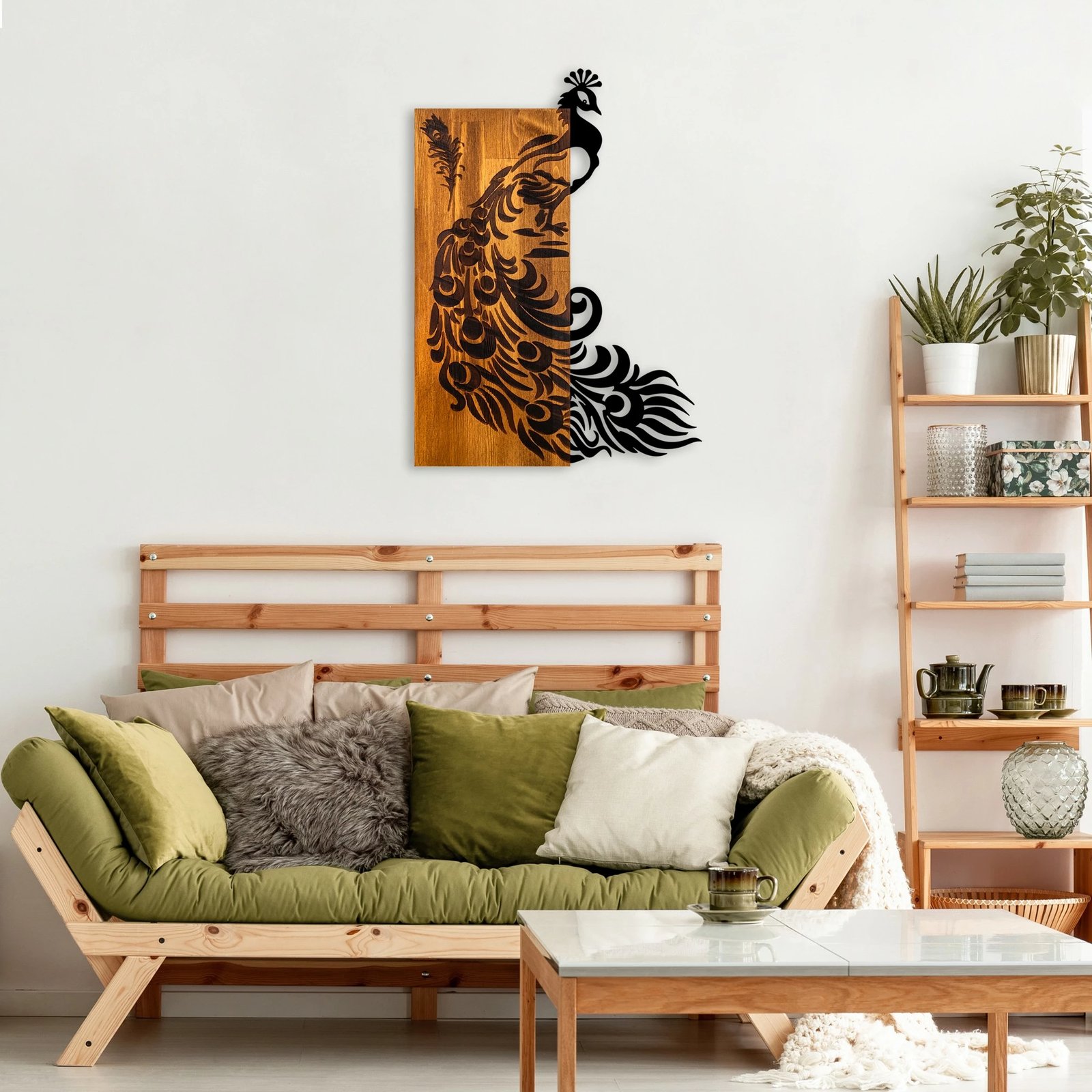 Aksesor dekorativ prej druri për mur, Wallity, pallua, ngjyrë arre dhe e zezë