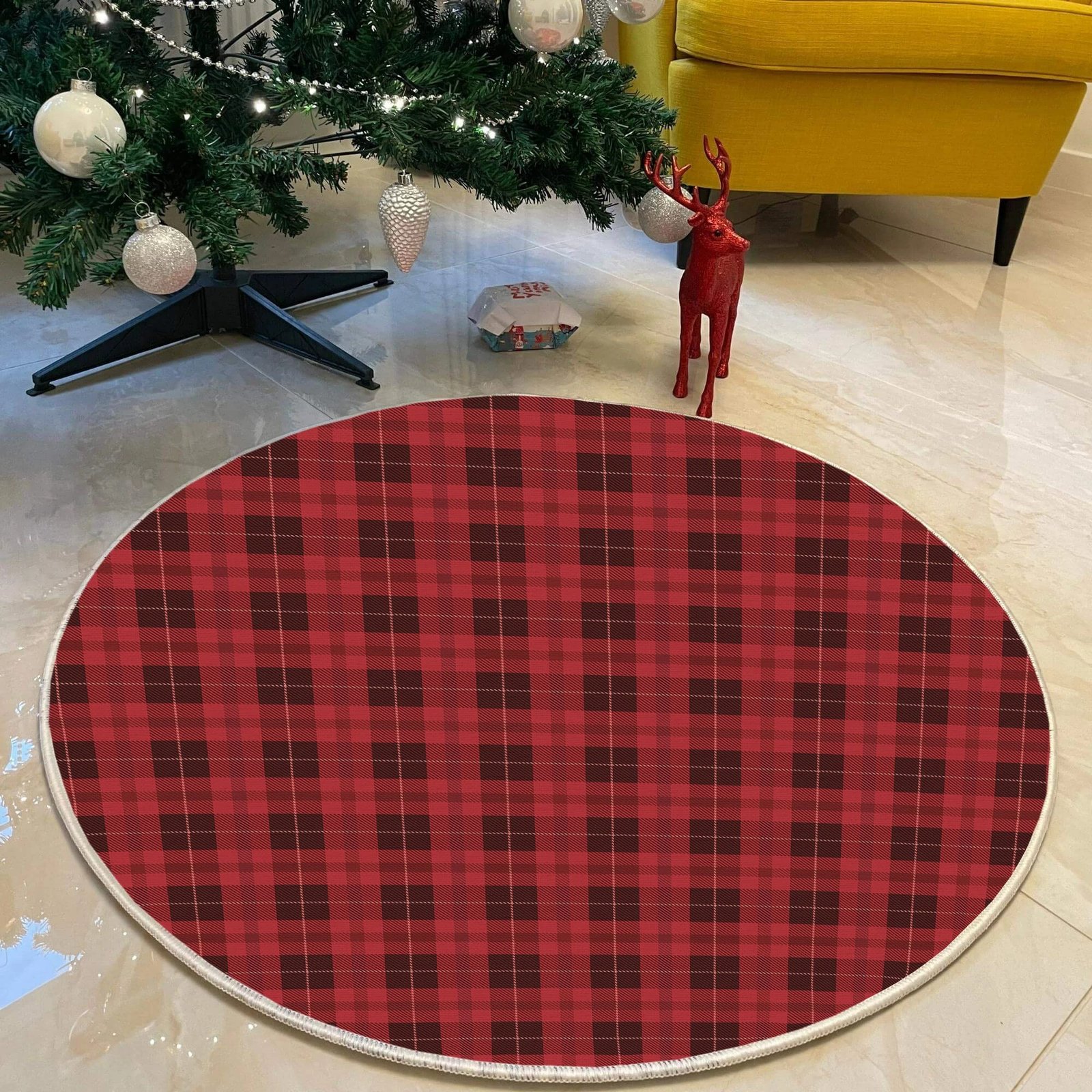 Qilim i rrumbullakët, ngjyrë e kuqe dhe e zezë, Conceptum Hypnose, Woopamuk460, 90cm