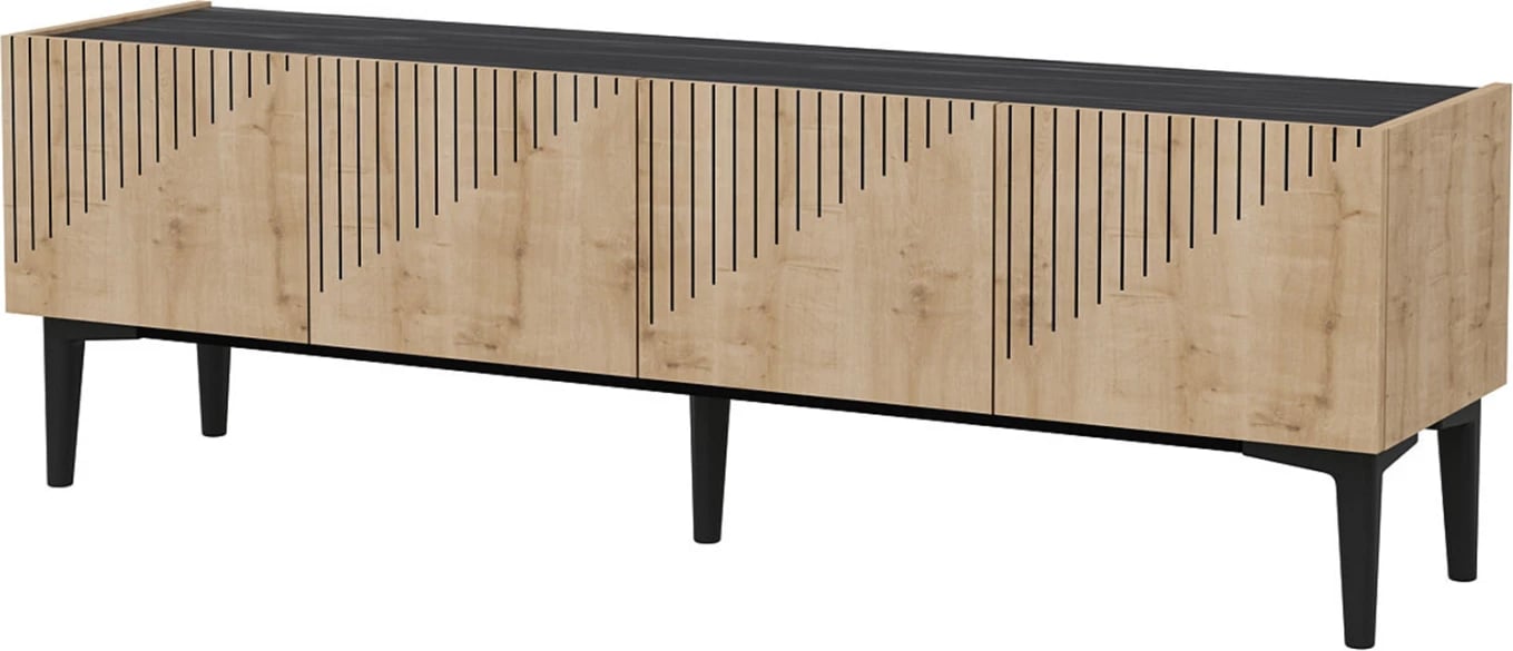 Mobilje TV melamin, ngjyrë natyrale dhe sipërfaqe mermeri të zi, 154x37x45Hcm, FH9435.01