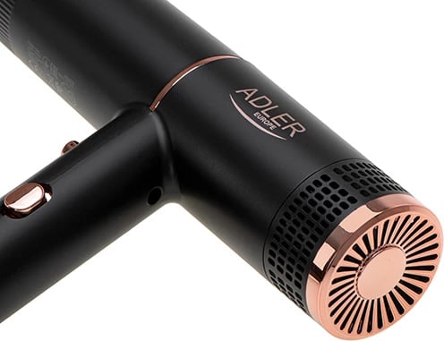 Tharëse flokësh, Adler AD 2278, 1400W, 2 shpejtësi, 2 temperatura, jonizim, ftohtë, e zezë me elemente ari