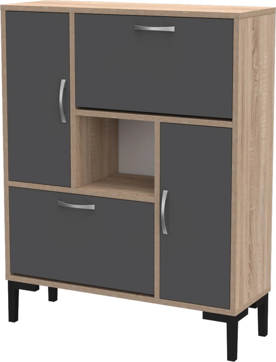 Dollap këpucësh MEDY FH18187.01 melaminë ngjyrë antracit & sonama-këmbë të zeza 86,5x30x109H cm