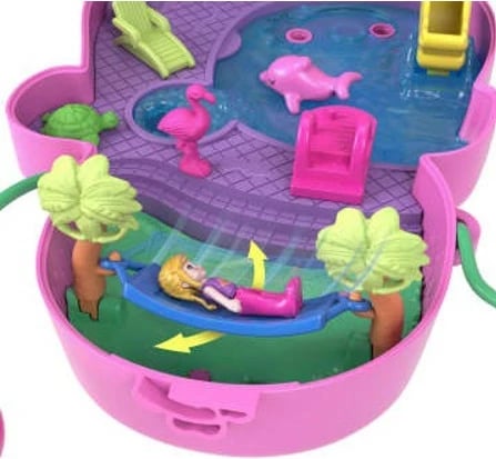 Set lodrash Polly Pocket Compact Monkey Bag, Mattel, HWP04, me figurina dhe aksesorë, Rozë
