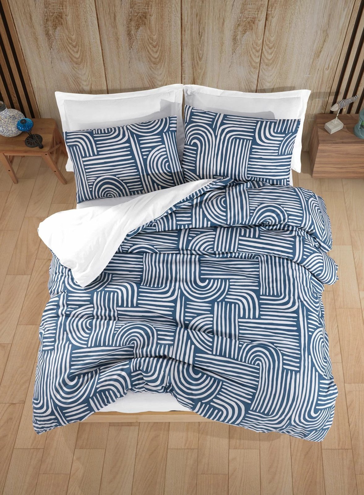 Set mbulesë për jorgan Single XL, Line Art, ngjyrë kaltër