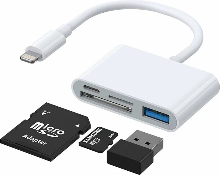 Adapter Joyroom S-H142, HUB OTG Lightning, lexues karte SD/TF, USB-A/USB-C, i bardhë