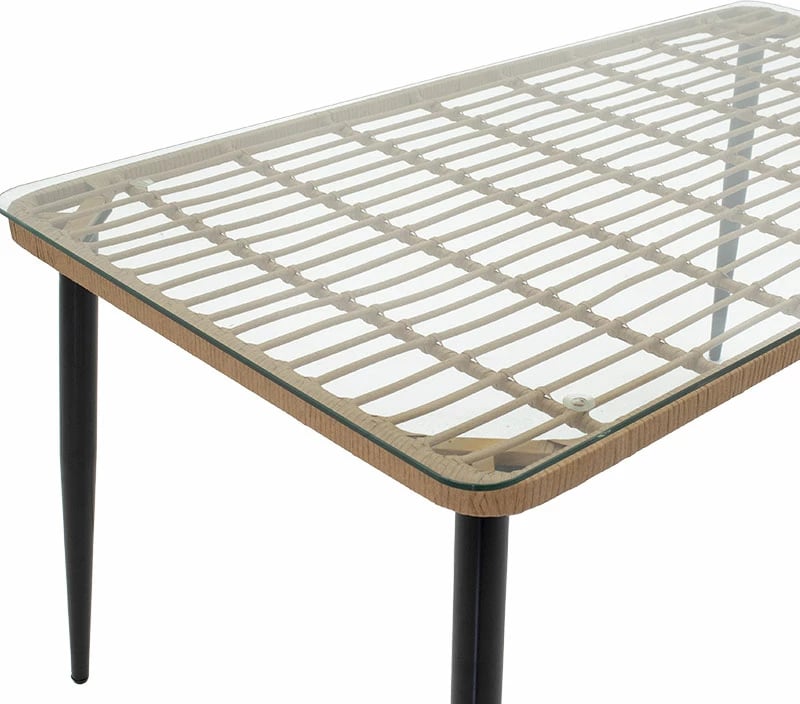 Tavolinë Naoki metalike, ngjyrë e zezë-pe natyrale-xham 160x90x78cm