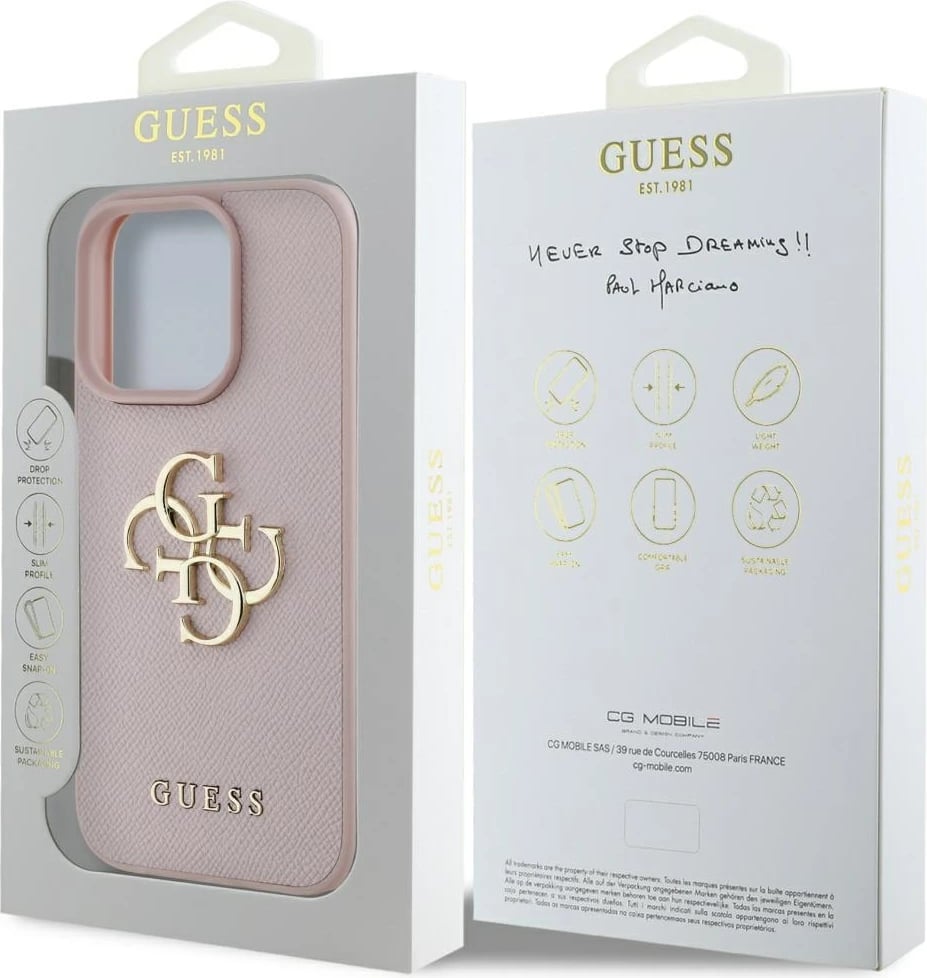 Mbështjellës Guess Grained Big 4G Logo Small Classic Logo për iPhone 16 Pro Max, Rozë Mbështjellës Guess Grained Big 4G Logo Small Classic Logo për iPhone 16 Pro Max, Rozë