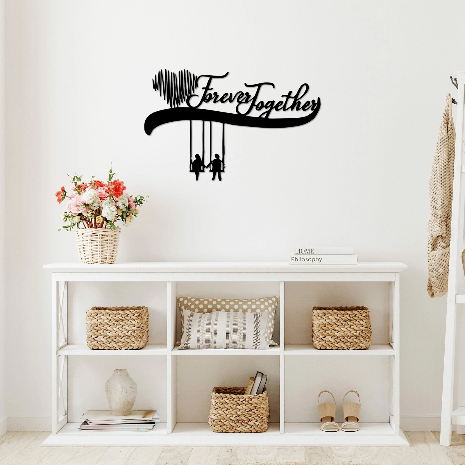 Aksesor dekorativ metalik për mur, Forever Together, Wallity, ngjyrë e zezë, 69x44cm