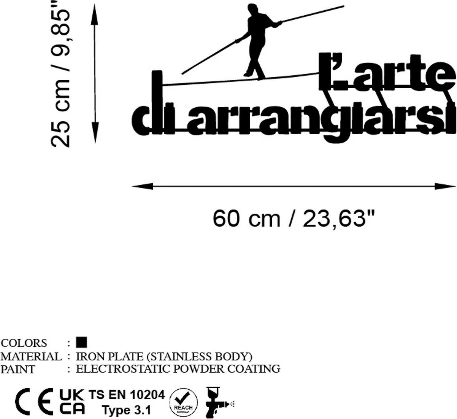Aksesor dekorativ metalik për mur, Wallity Arrangiarsi 3, ngjyrë e zezë, 60x25cm