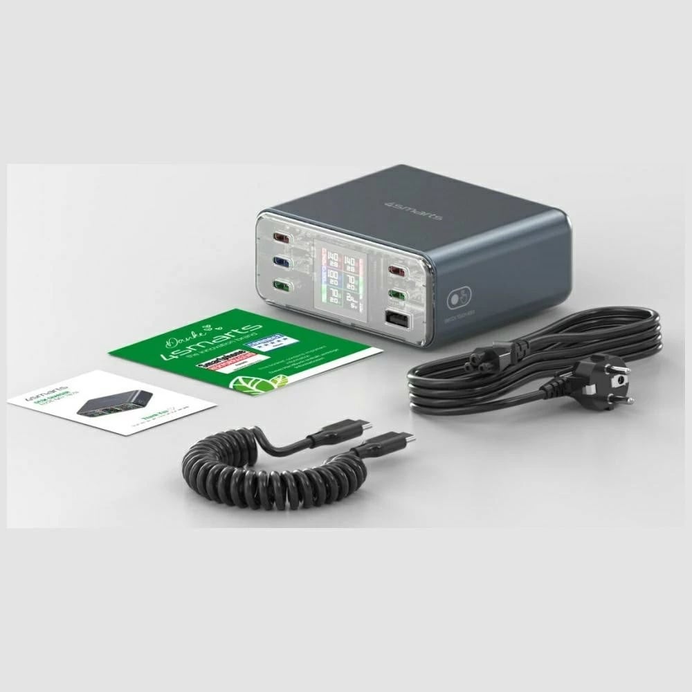 Stacion karikimi desktop, 4smarts Lucid GaN DIY 360W (MPN 4SM000027), 5x USB-C + 1x USB-A, PD 3.1/QC 3.0, ekran LED, gri