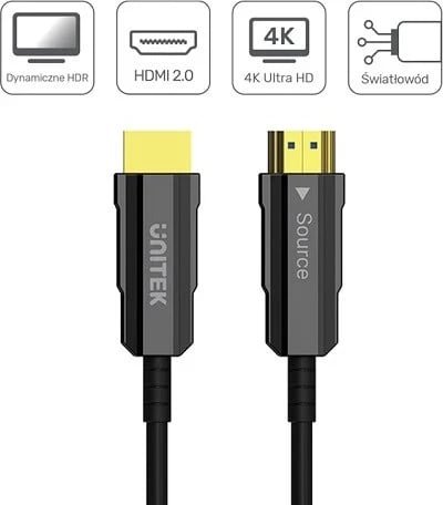 Kabllo HDMI UNITEK 2.0 4K 60HZ AOC 15M, e zezë