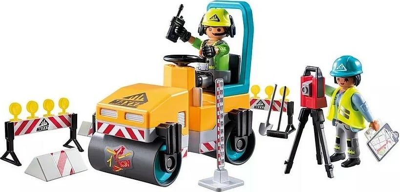 Set lodrash ndërtimi Playmobil Action Heroes 71751 me 2 figurina dhe makinë asfaltuese, 43 pjesë