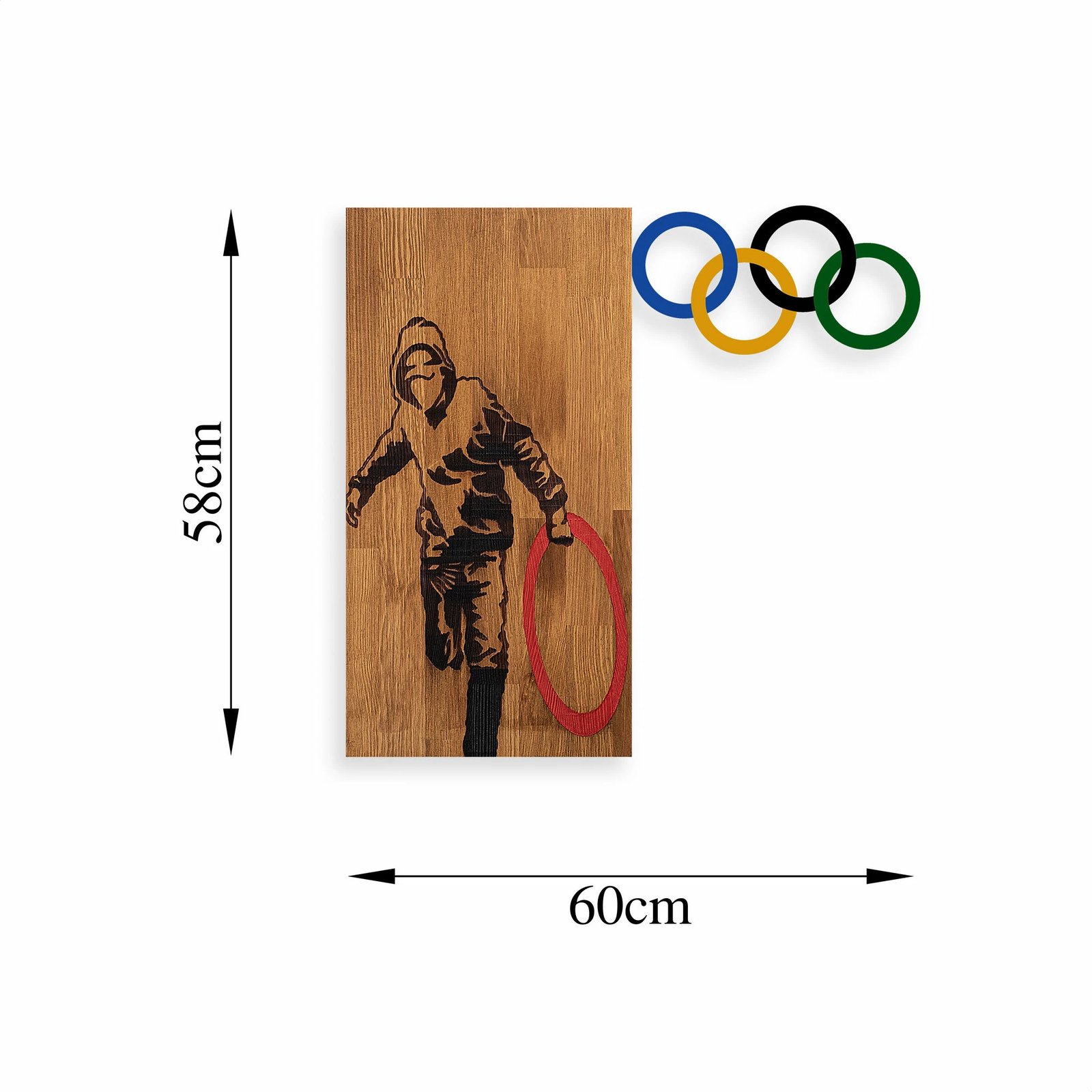 Aksesor dekorativ prej druri për mur, Wallity Banksy - 14, ngjyrë arre, e zezë