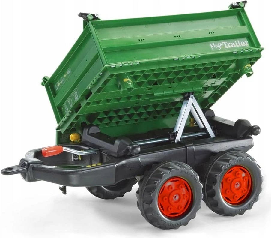 rimorkio lodër dy-akshe për traktor me pedale, Rolly Toys Mega Trailer, mekanizëm shfryrje/tipping, 88x47x45 cm, jeshile