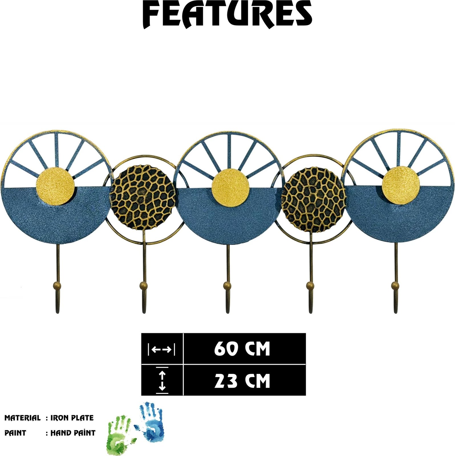 Varëse muri metalike Wallity, Naile, shumëngjyrëshe, 60x23cm