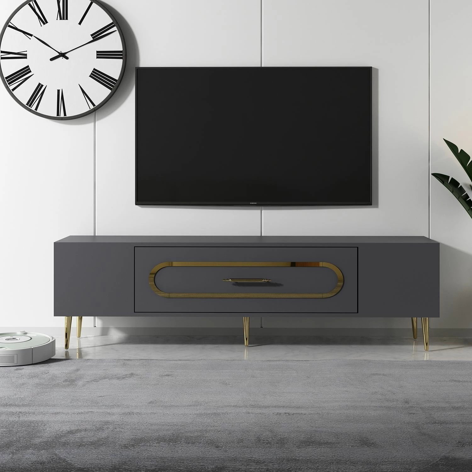 Komodë TV Skye Decor, anthracite, gold, Dekop3