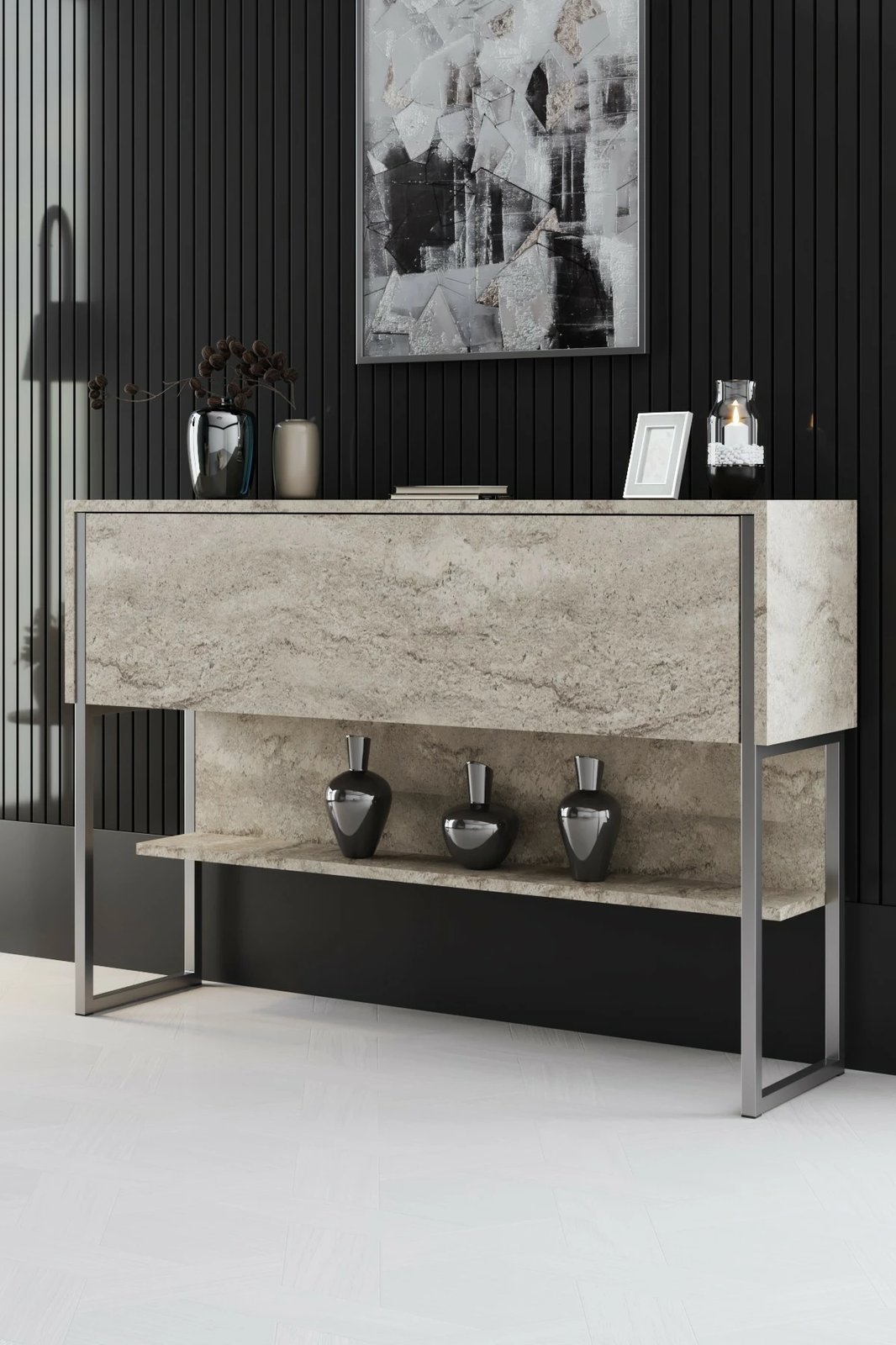 Komodë Hanah Home, Luxe, travertin dhe argjend