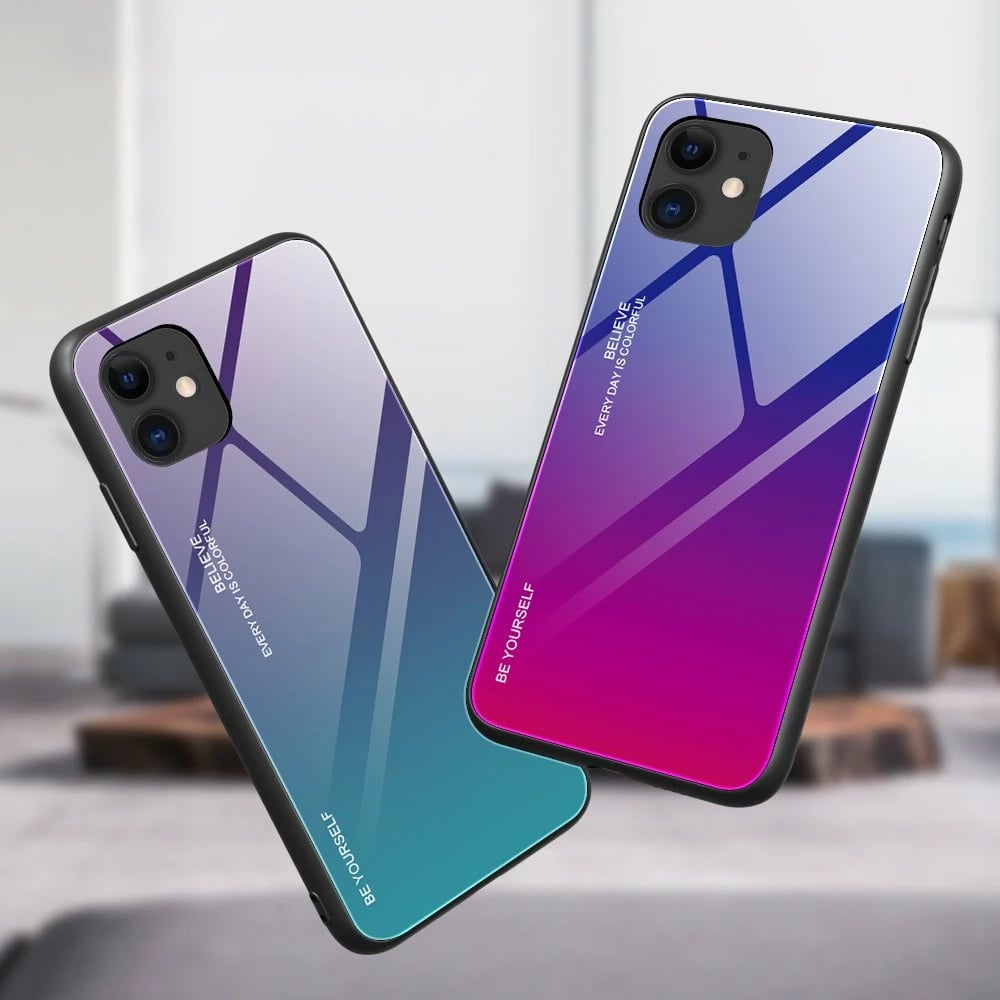 Mbështjellës Hurtel Gradient Glass për iPhone 12 mini, xham i temperuar, silikon, zi-kuqe