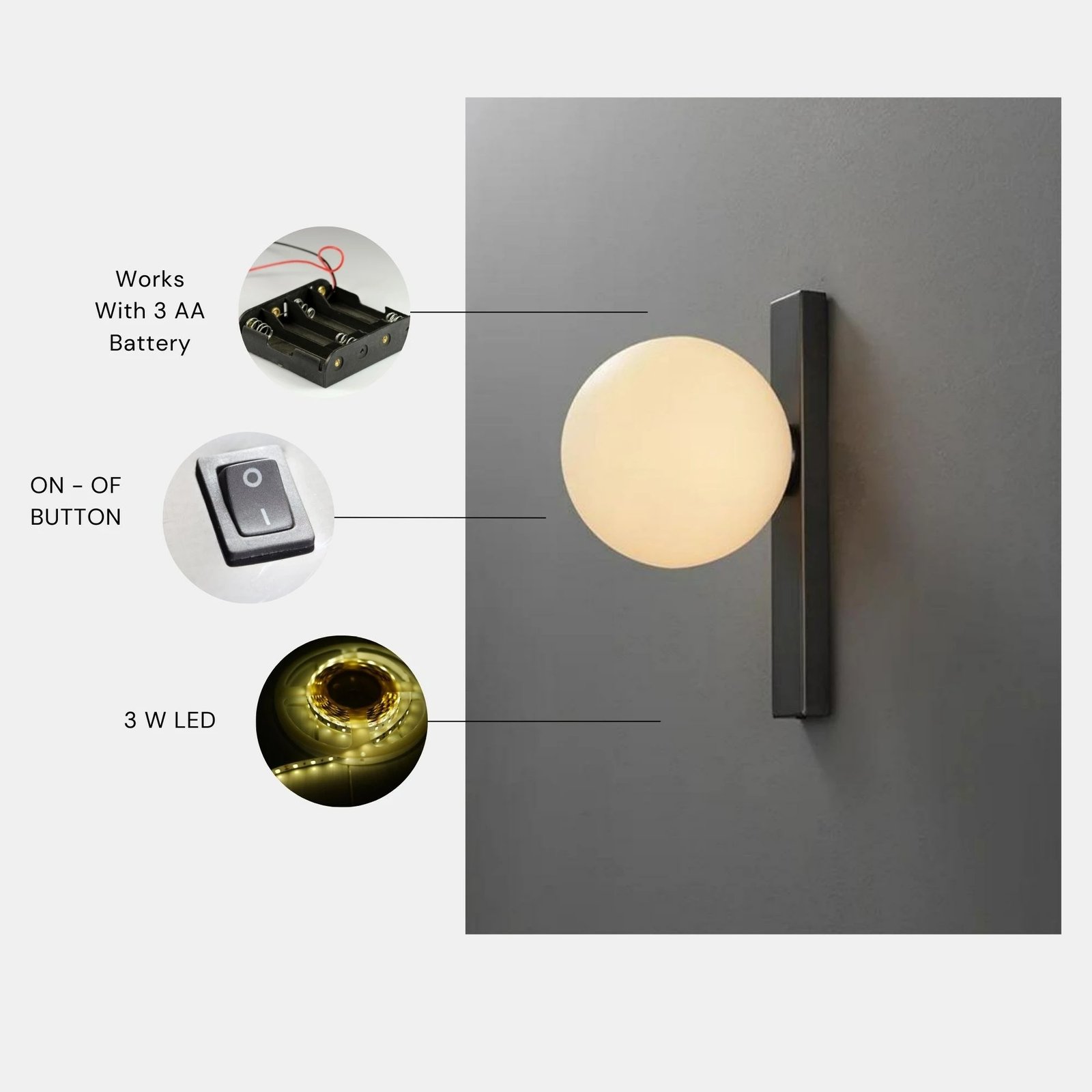 Llambë muri moderne Opviq, e zezë dhe krem, 8879-1P