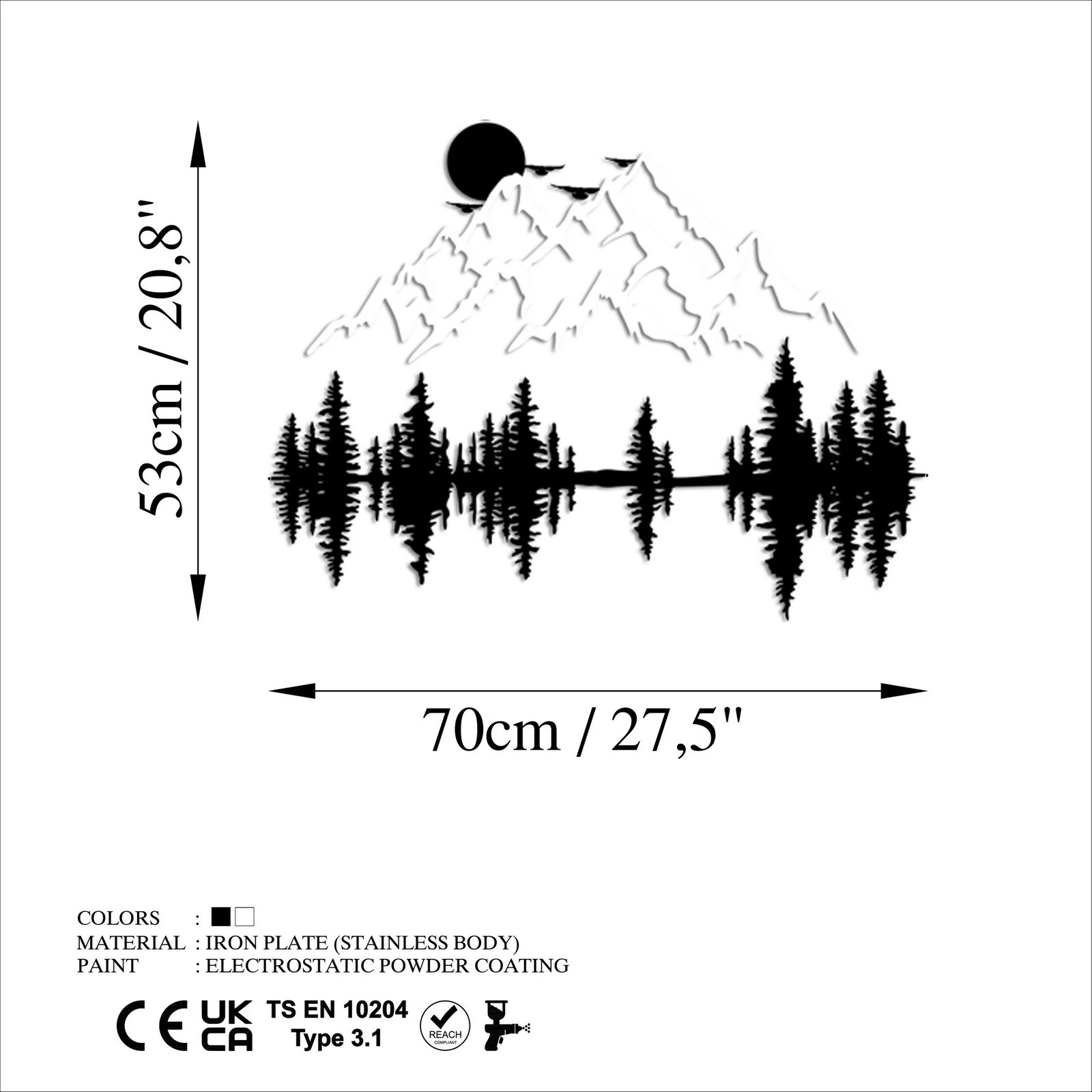 Aksesor dekorativ metalik për mur, natyrë dhe male, Wallity - 14