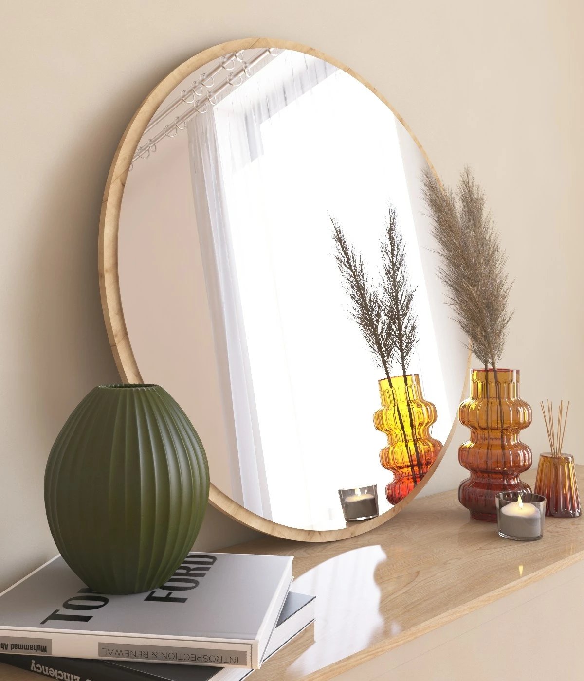 Pasqyrë e rrumbullakët Hanah Home, Ozze, ngjyrë natyrale