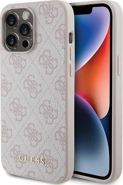 Mbështjellës Guess 4G Metal Gold Logo për iPhone 15 Pro Max, Rozë