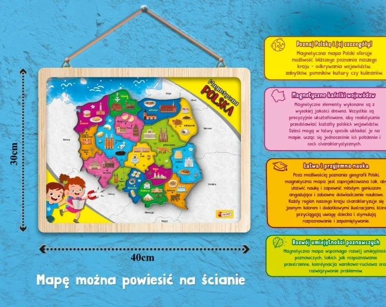 Hartë magnetike e Polonisë Lisciani I'M A Genius 304-PL105496, dru, edukative, copa magnetike, 7+