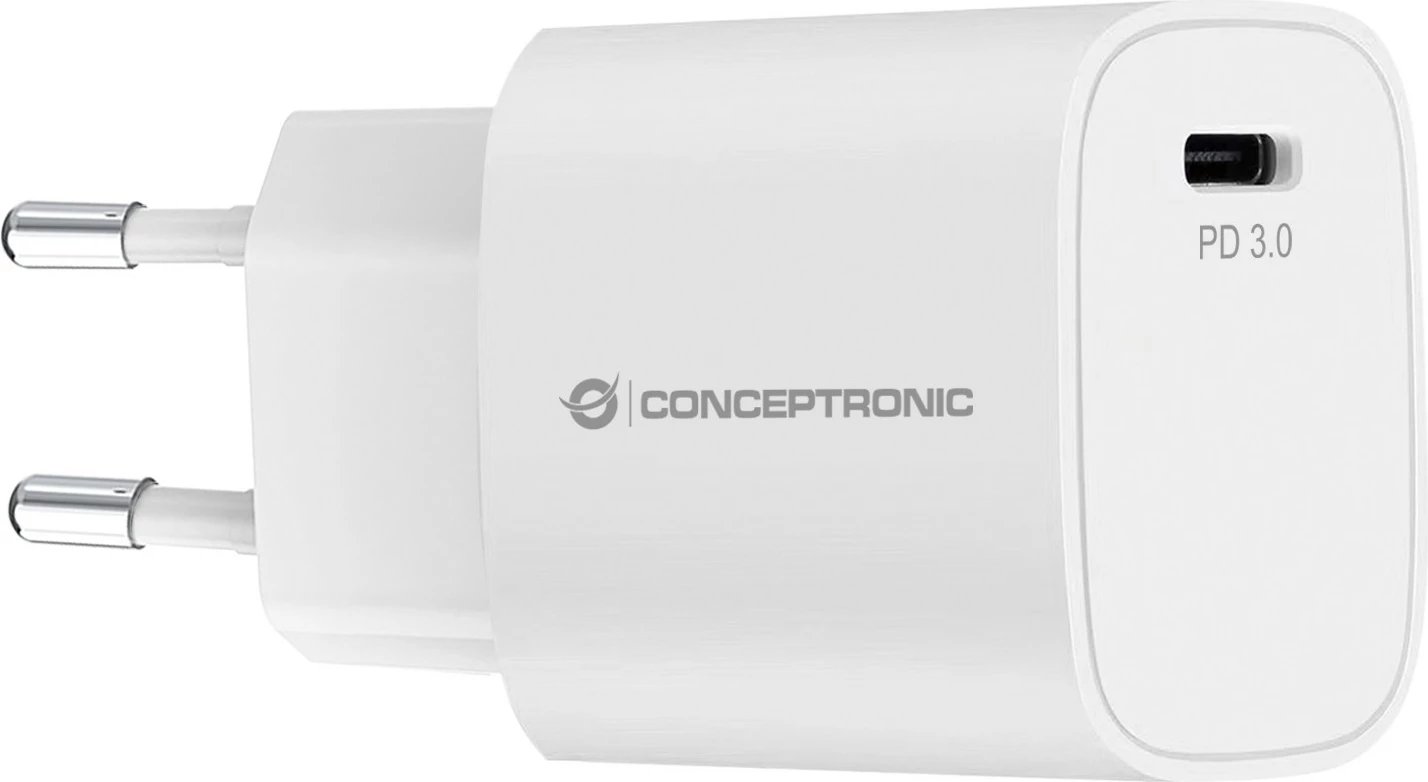 Karikues Conceptronic 1 port USB-C PD 3.0 20W i bardhë
