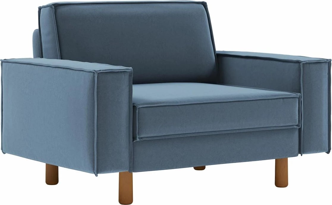 Karrige një vendëshe Sparrow, ngjyrë ocean blue, këmbë druri walnut