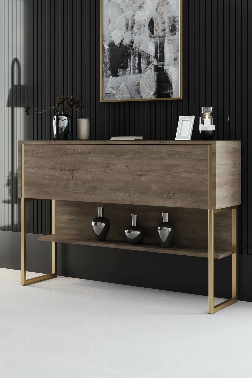 Komodë Hanah Home, Luxe, ngjyrë ari dhe arre
