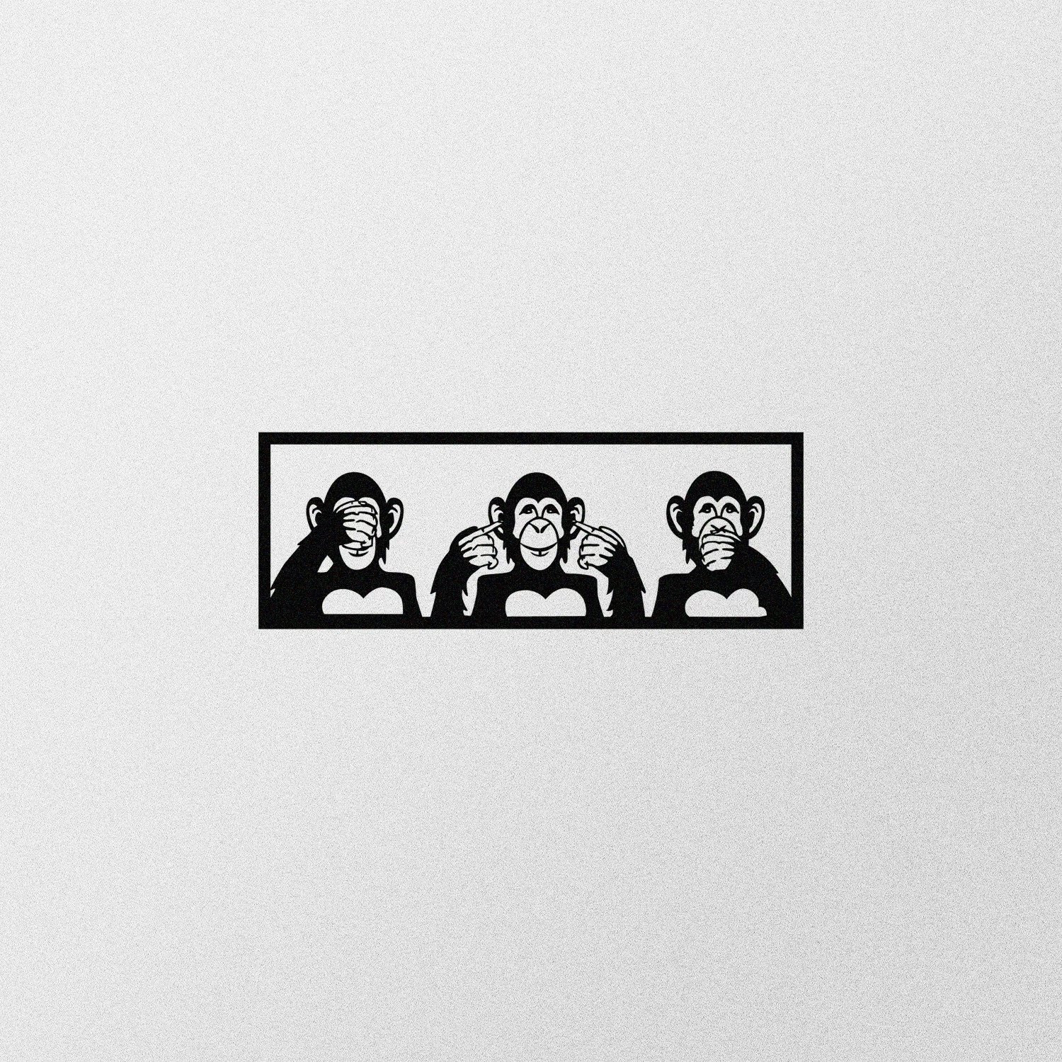Aksesor dekorativ metalik për mur, Wallity, Tre majmunët-S, ngjyrë e zezë, 50x18cm