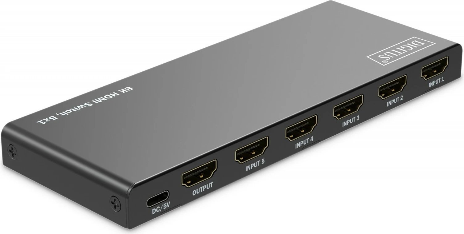 Switch HDMI Digitus DS-55334, 5x1, 8K/60Hz, me telekomandë, e zezë