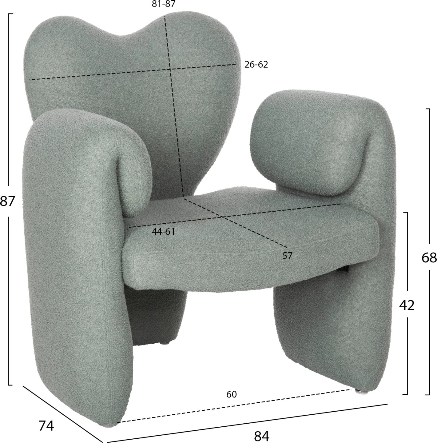 Karrige ngrënieje me krahë HARTT FH9777.07, ngjyrë fistik, pëlhurë TEDDY, 84x74x87H cm