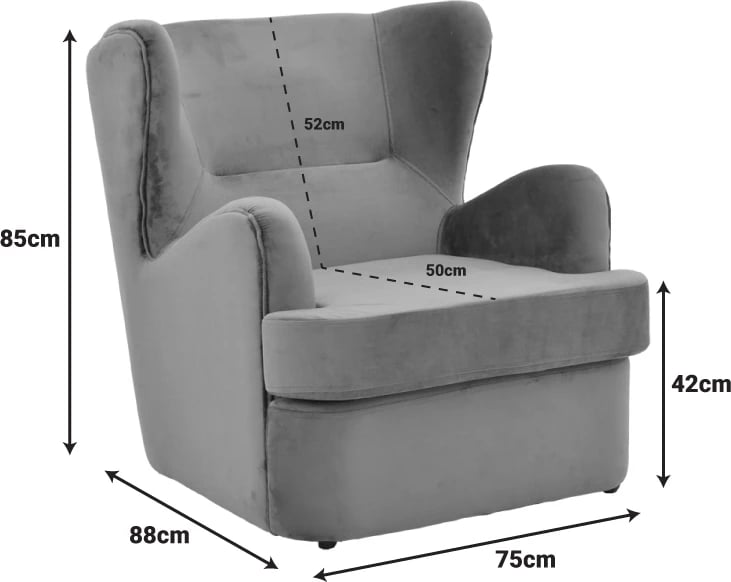Fotel Regalo, kadife, ngjyrë antracit, 75x88x85cm