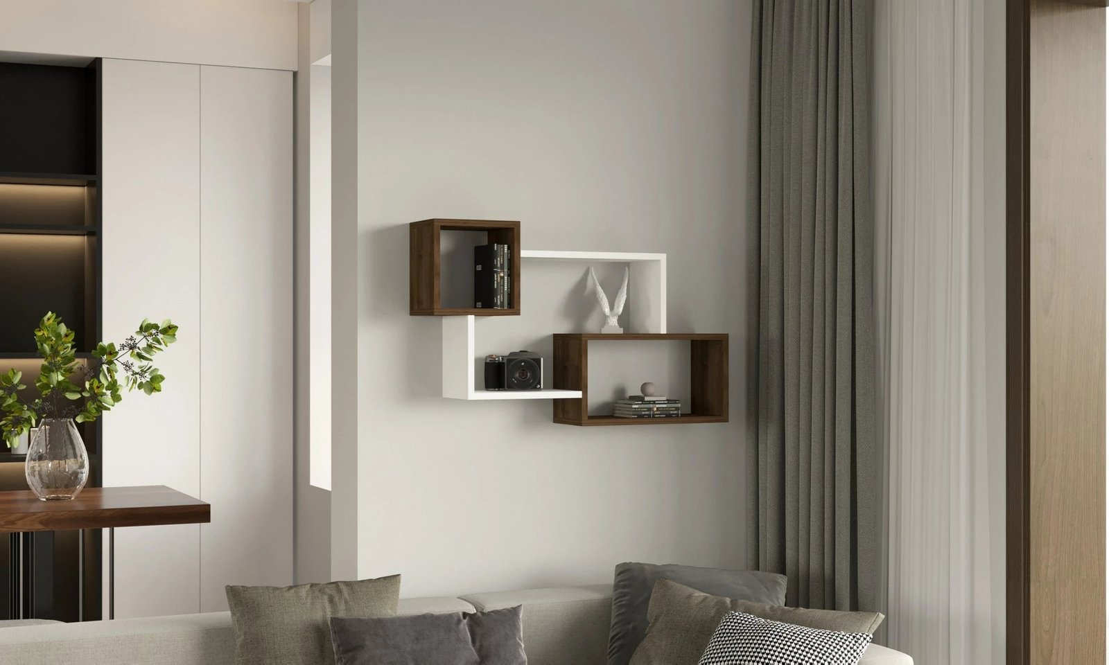 Raft muri Hanah Home, ngjyrë e bardhë dhe arre, Afro