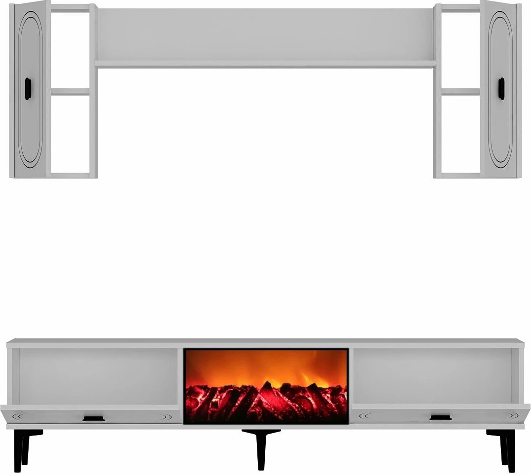 Njësi TV Skye Decor, weny bohem me oxhak dekorativ, e bardhë