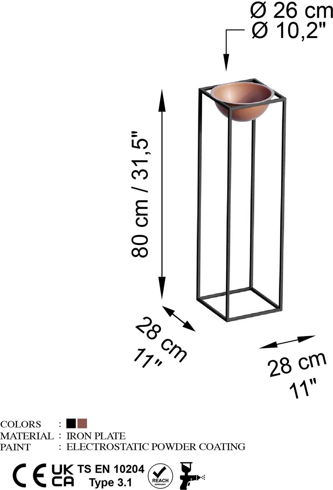 Vazo dekorative, ngjyrë e zezë dhe bakri, GED-020-B