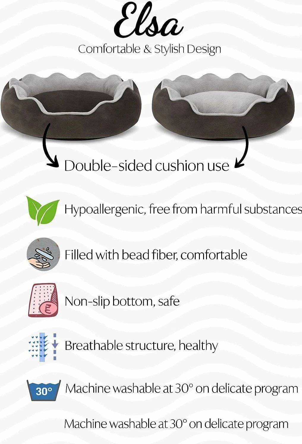 Shtrat për qen Elsa, anthracite, Paws & Whiskers, madhësia M