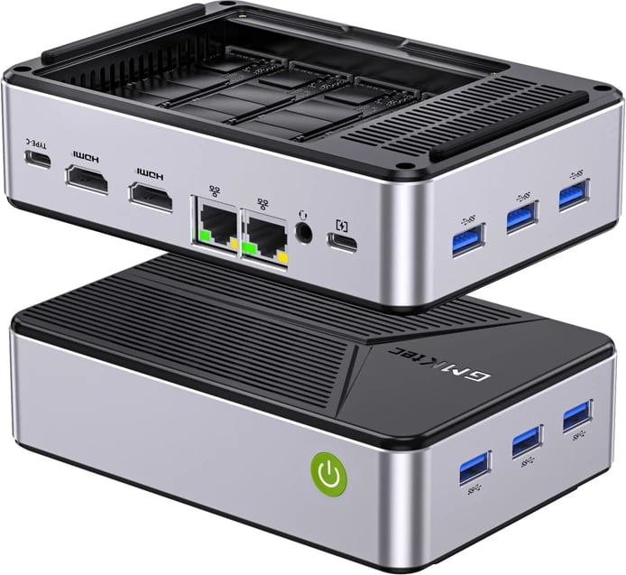 Kasë mini PC GMKtec G9, Intel N150, 12GB RAM, 64GB + 512GB SSD, Windows 11 Pro, zi/argjendtë