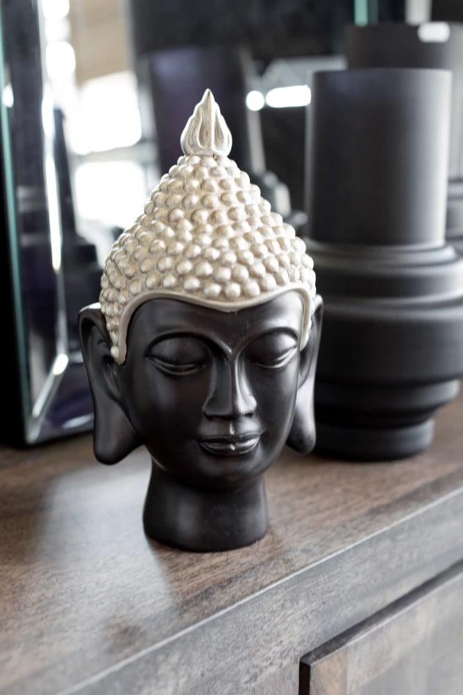 Dekor Buda Namibi, polirezine, ngjyrë e zezë dhe ari, 16x15x30cm