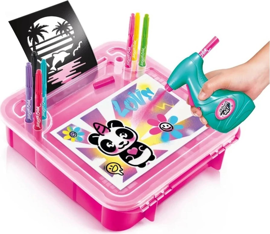 Set kreativ për pikturim Epee Project Art, EP60473, me aerograf elektronik, 8 ngjyra, valixhe, rozë