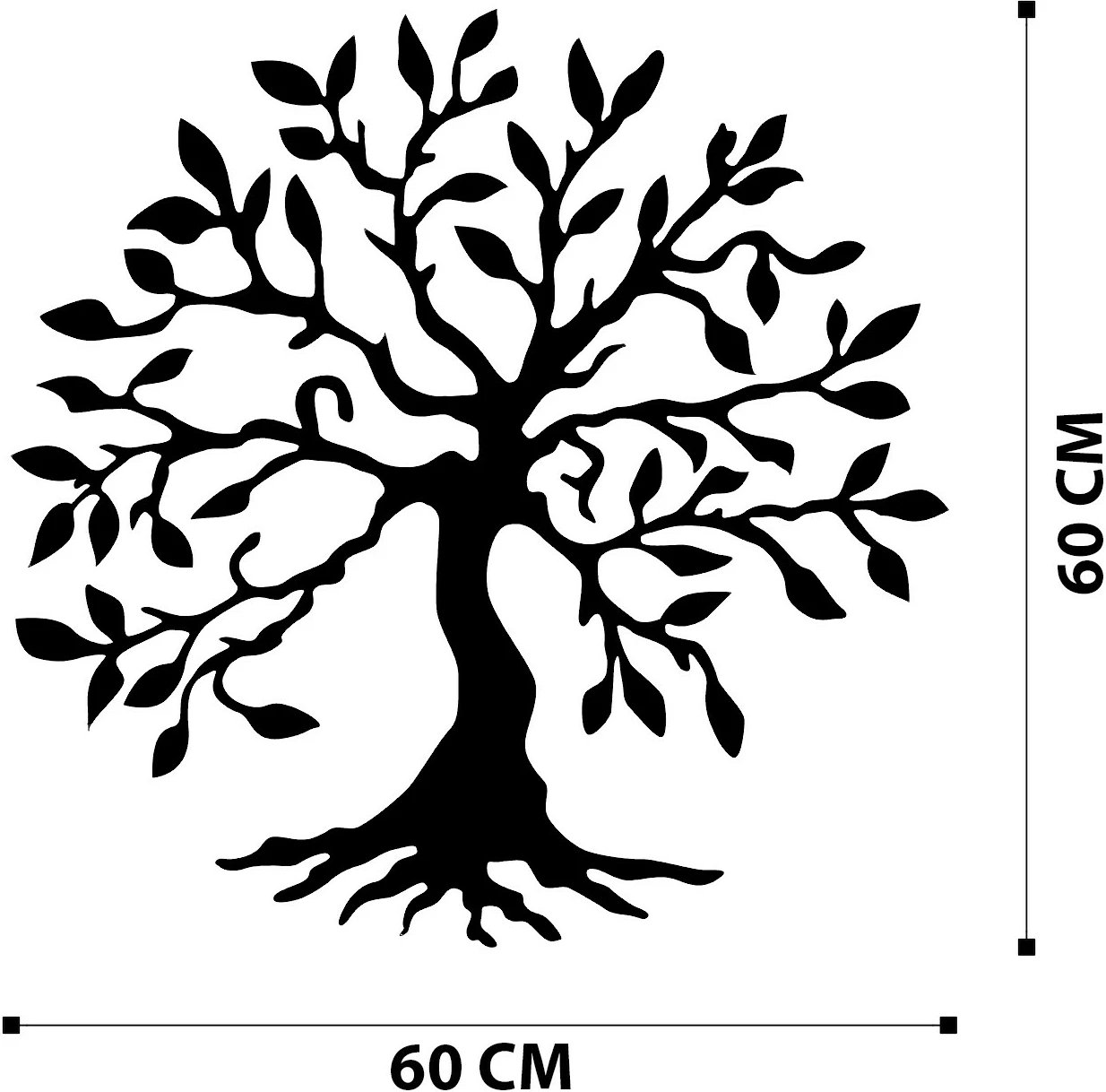 Aksesor dekorativ metalik për mur, dizajn pemë, Wallity, ngjyrë e zezë, 60x60cm